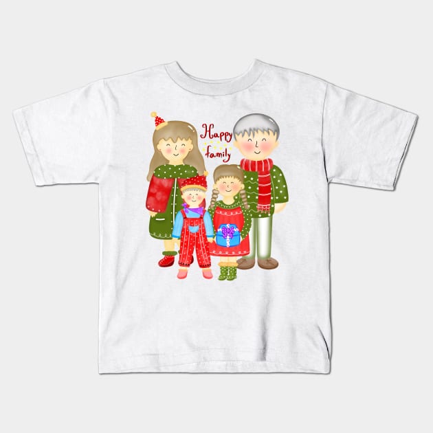 Happy family Kids T-Shirt by Onanong art design shop.